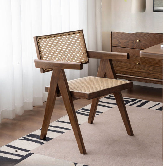 Black Walnut Solid Wood Wabi-Sabi Style Rattan Chair