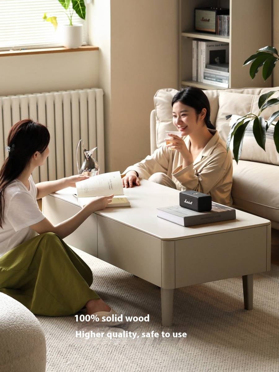 Poplar Solid Wood Light Luxury Style Rock Plate Coffee Table