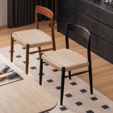 Set 4 pcs Oak Solid Wood Dining Rope Chair