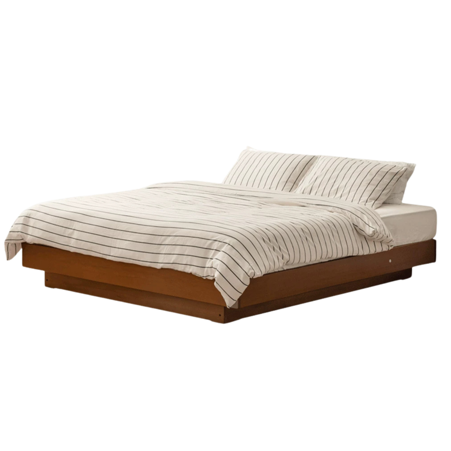 Poplar Solid Wood Retro Platform Box Bed, Headboard-Free Bed with light.