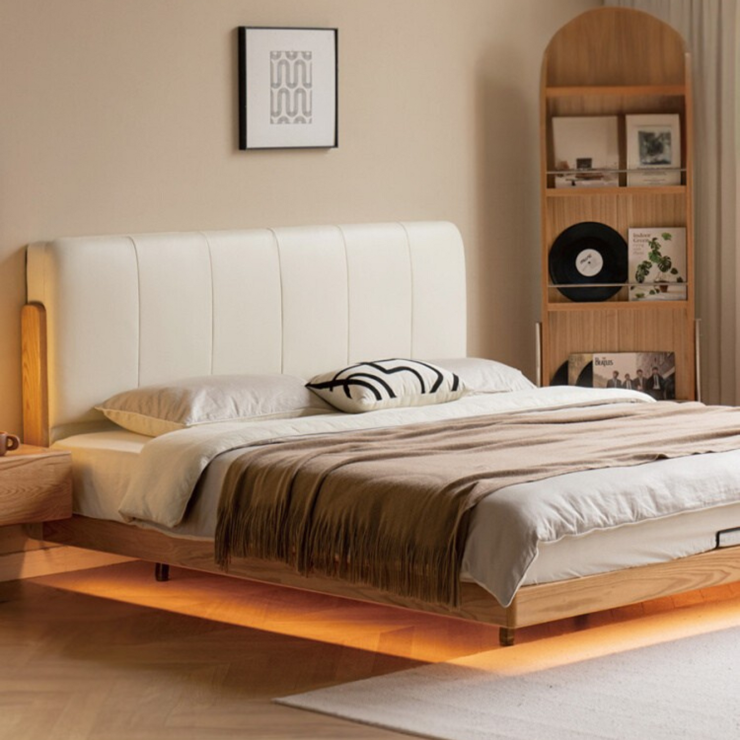 Oak Solid Wood Modern Simple Soft Leaning Bed