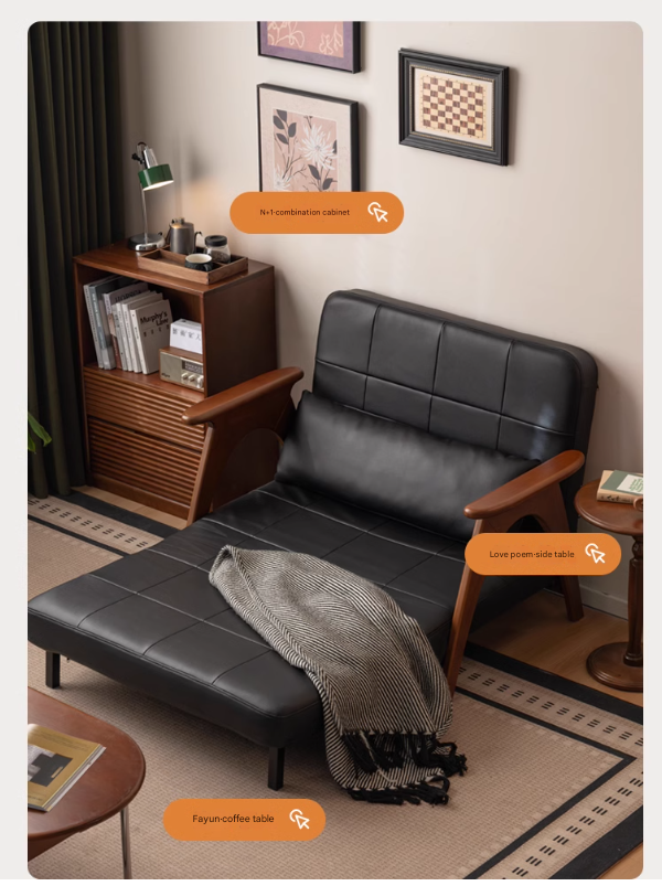 Beech, Oak Solid Wood Foldable Dual Ancient Style Sofa Bed.