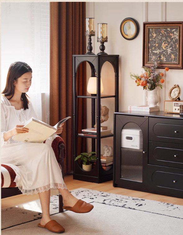 Rubber Solid Wood French Retro Black Corner Storage