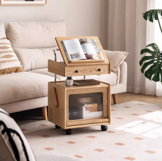 Ash Solid Wood Modern Style Mobile Side Table