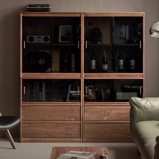 Black Walnut Solid Wood Light Luxury Style Bookcase Combination