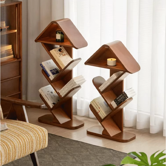 Poplar Solid Wood Mid Century Style Bookshelf And Newspaper Rack