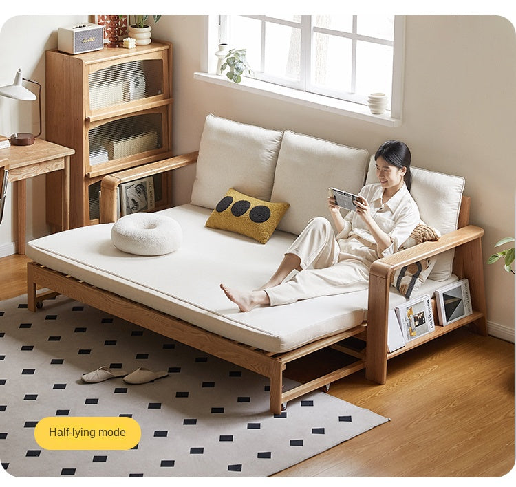 Oak Solid Wood Nordic Telescopic Sofa Bed.