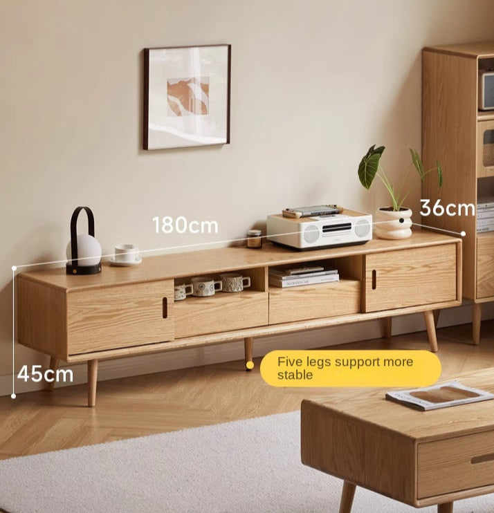 Oak Solid Wood Sliding Door Modern TV Cabinet.