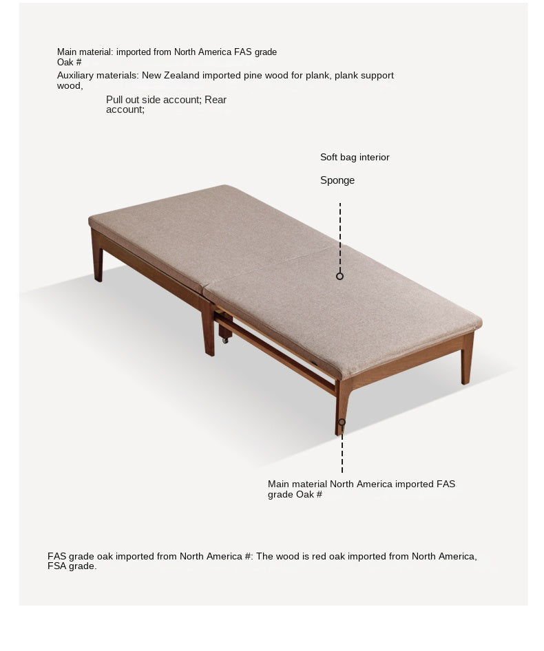 Oak, Solid RubberWood, Beech Solid Wood Sofa Bed Folding Single Bed