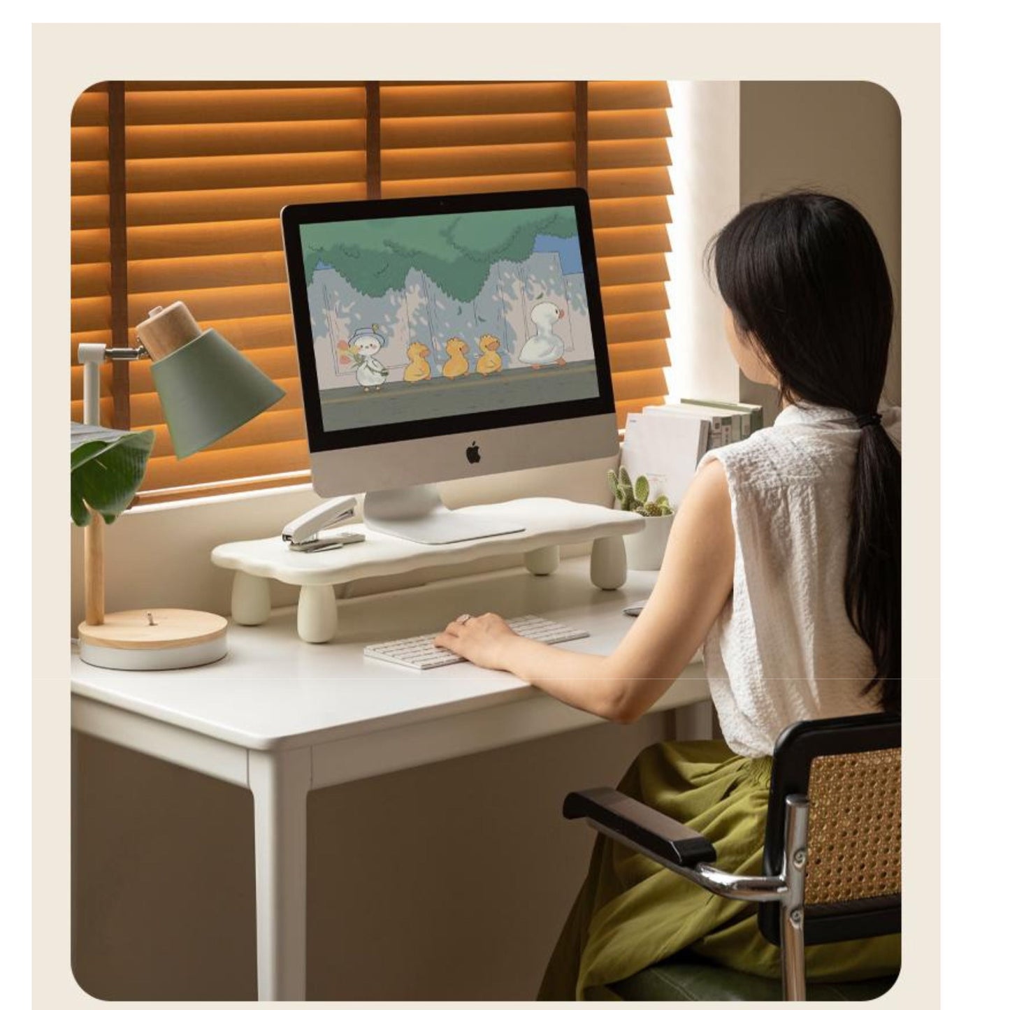 Birch Solid Wood Computer Elevated Desktop Storage Rack