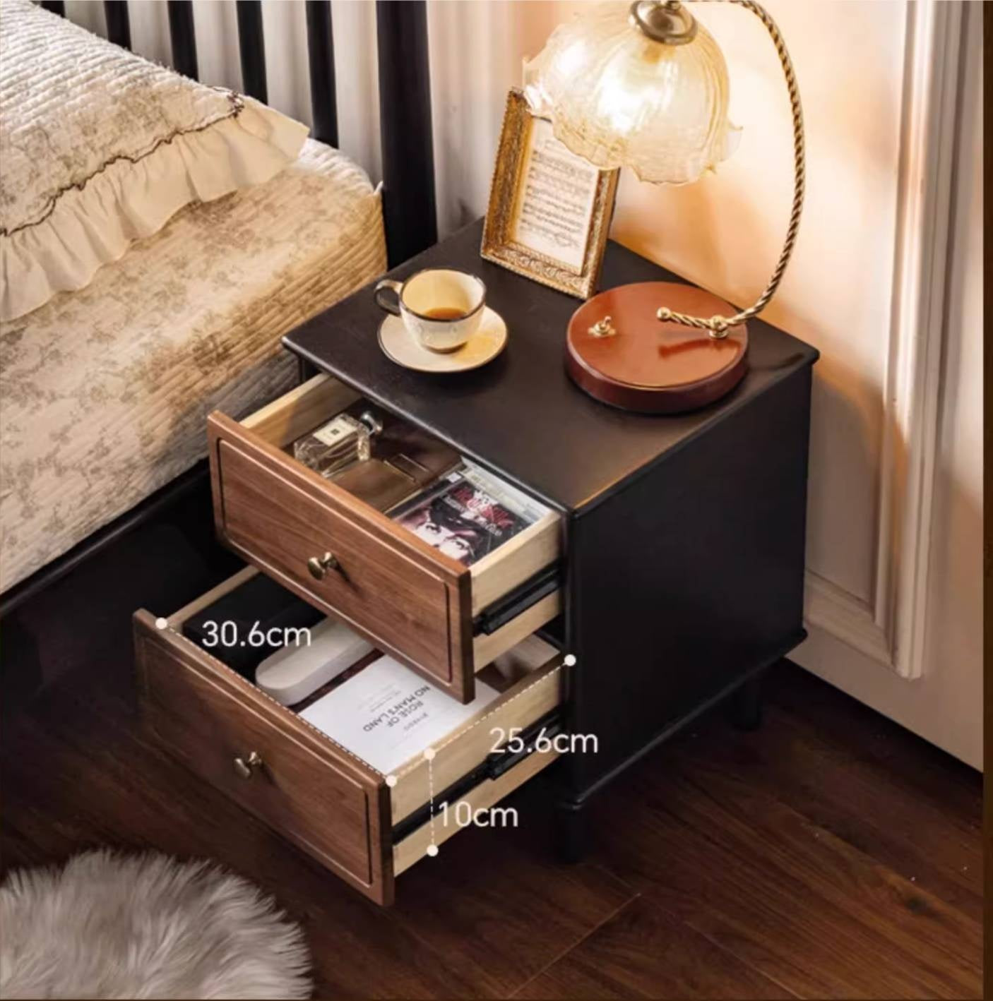 Black Walnut American Retro Style Solid Wood Nightstand