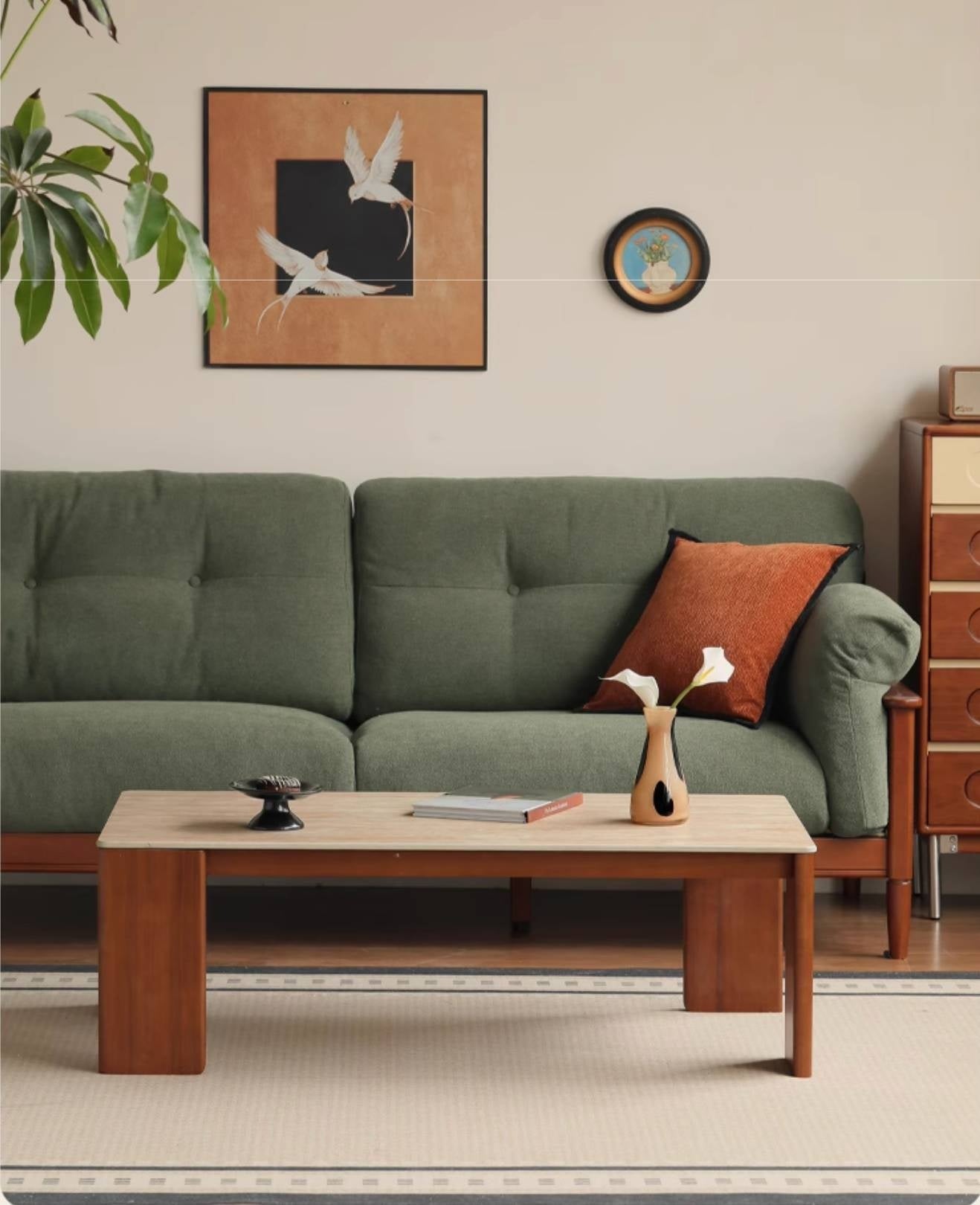 Poplar Solid Wood Medieval Style Rock Plate Coffee Table