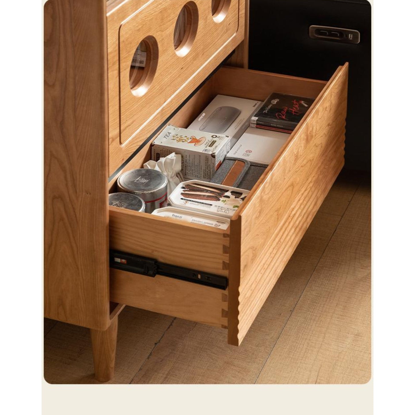 Cherry Solid Wood Retro Storage Side Cabinet