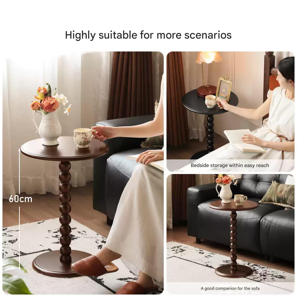 Poplar, Rubber Solid Wood American Retro Side Table.