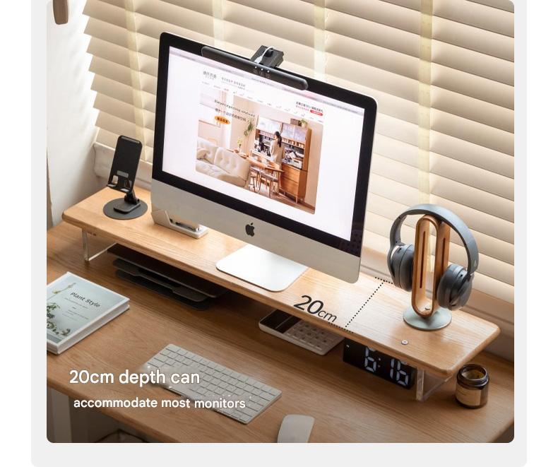 Solid Rubberwood, Oak Solid Wood Desktop Computer Heightening Stand