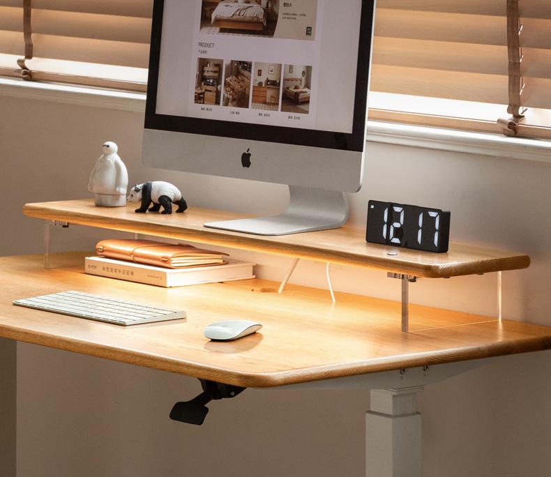 Solid Rubberwood, Oak Solid Wood Desktop Computer Heightening Stand