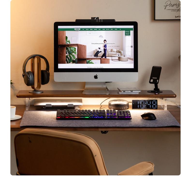 Solid Rubberwood, Oak Solid Wood Desktop Computer Heightening Stand