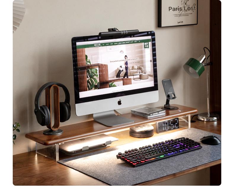 Solid Rubberwood, Oak Solid Wood Desktop Computer Heightening Stand