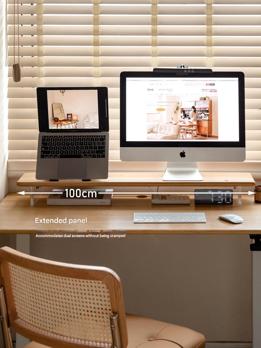 Solid Rubberwood, Oak Solid Wood Desktop Computer Heightening Stand