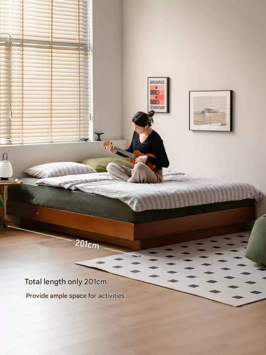 Poplar Solid Wood Retro Platform Box Bed, Headboard-Free Bed with light.