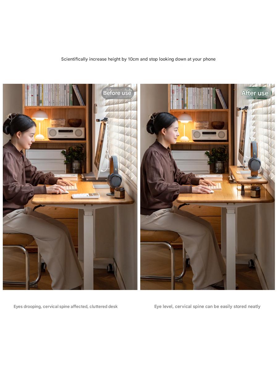 Solid Rubberwood, Oak Solid Wood Desktop Computer Heightening Stand