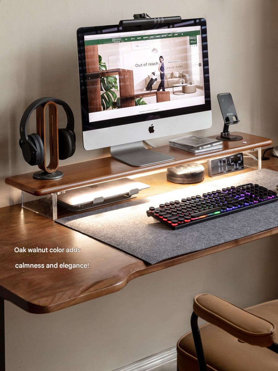Solid Rubberwood, Oak Solid Wood Desktop Computer Heightening Stand