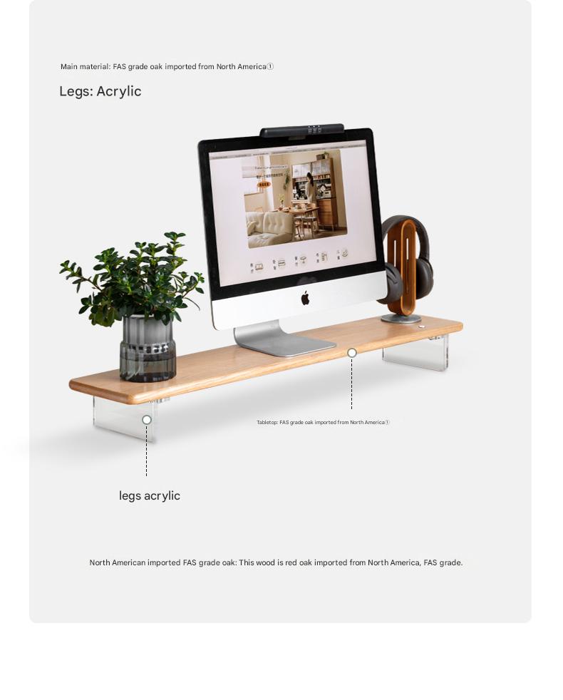 Solid Rubberwood, Oak Solid Wood Desktop Computer Heightening Stand