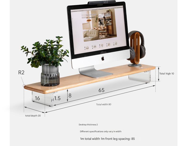 Solid Rubberwood, Oak Solid Wood Desktop Computer Heightening Stand