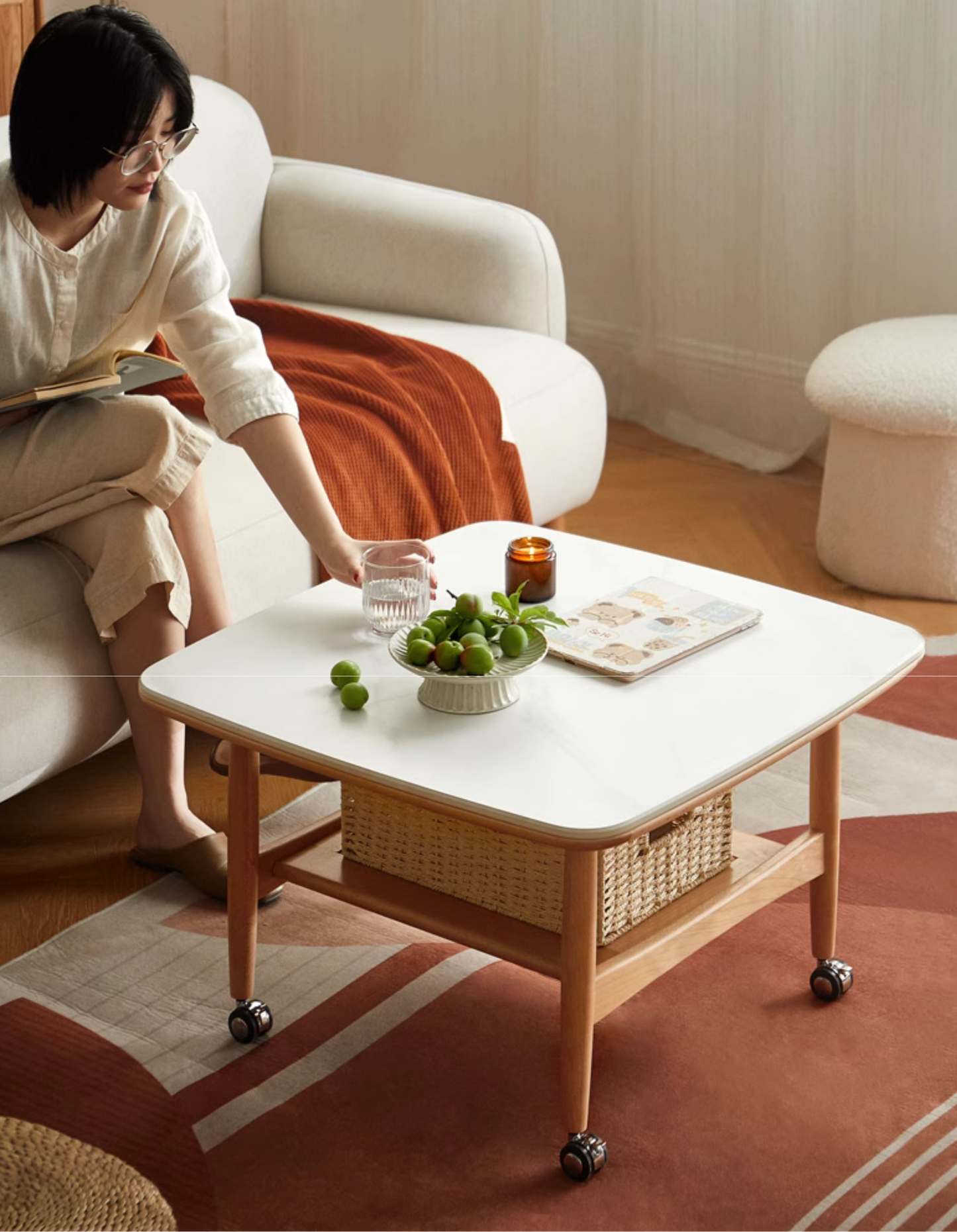 Oak Solid Wood Rock Board Tea Table.