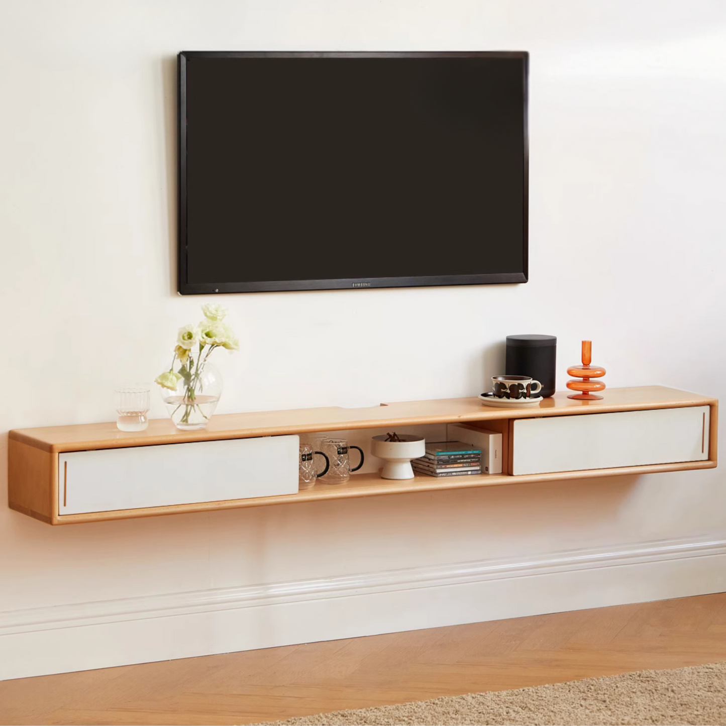 European Beech Solid Wood Modern TV Cabinet.
