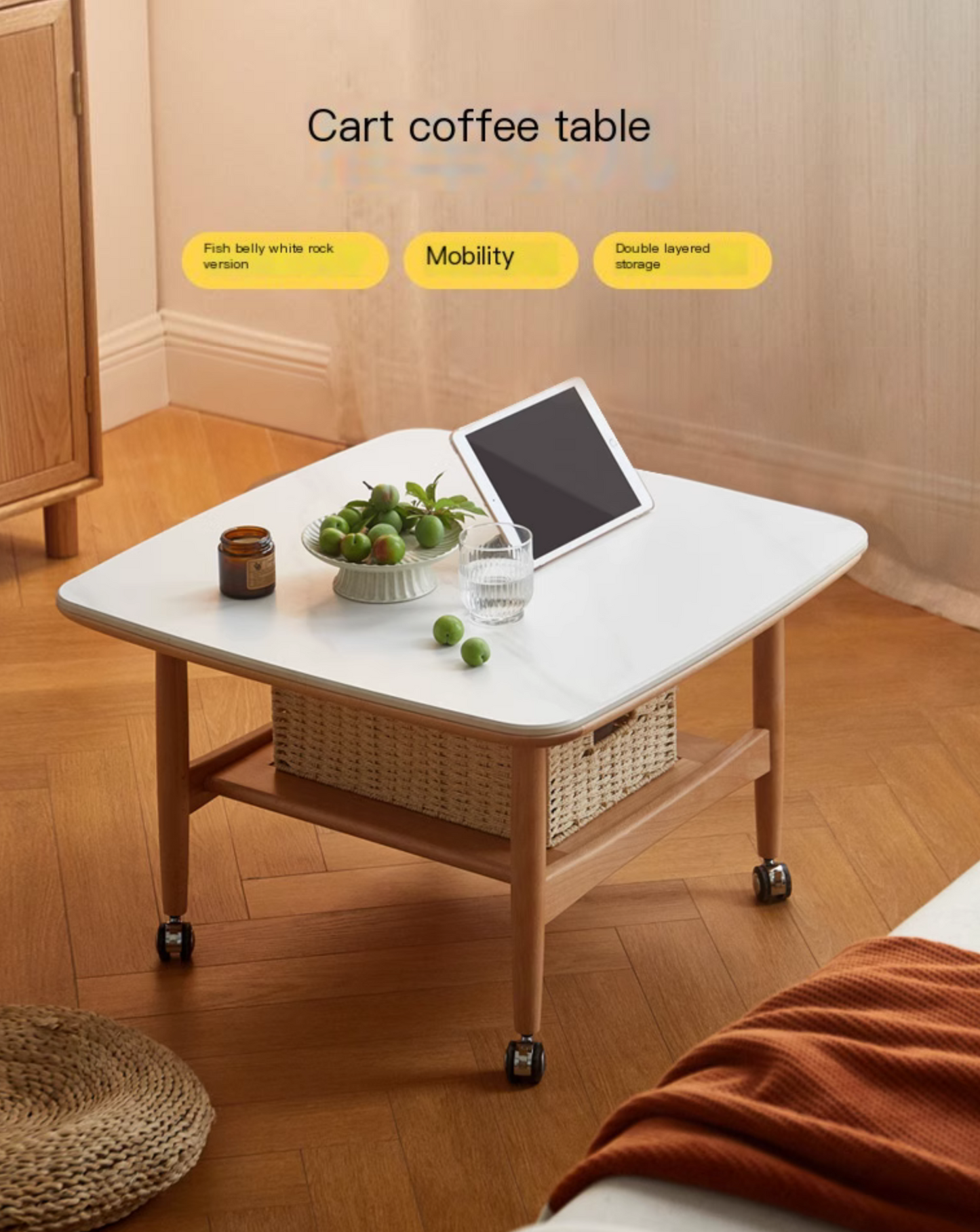 Oak Solid Wood Rock Board Tea Table.