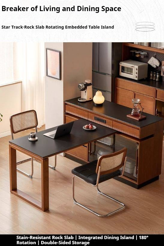 Poplar Solid Wood Island Dining Table Rotatable