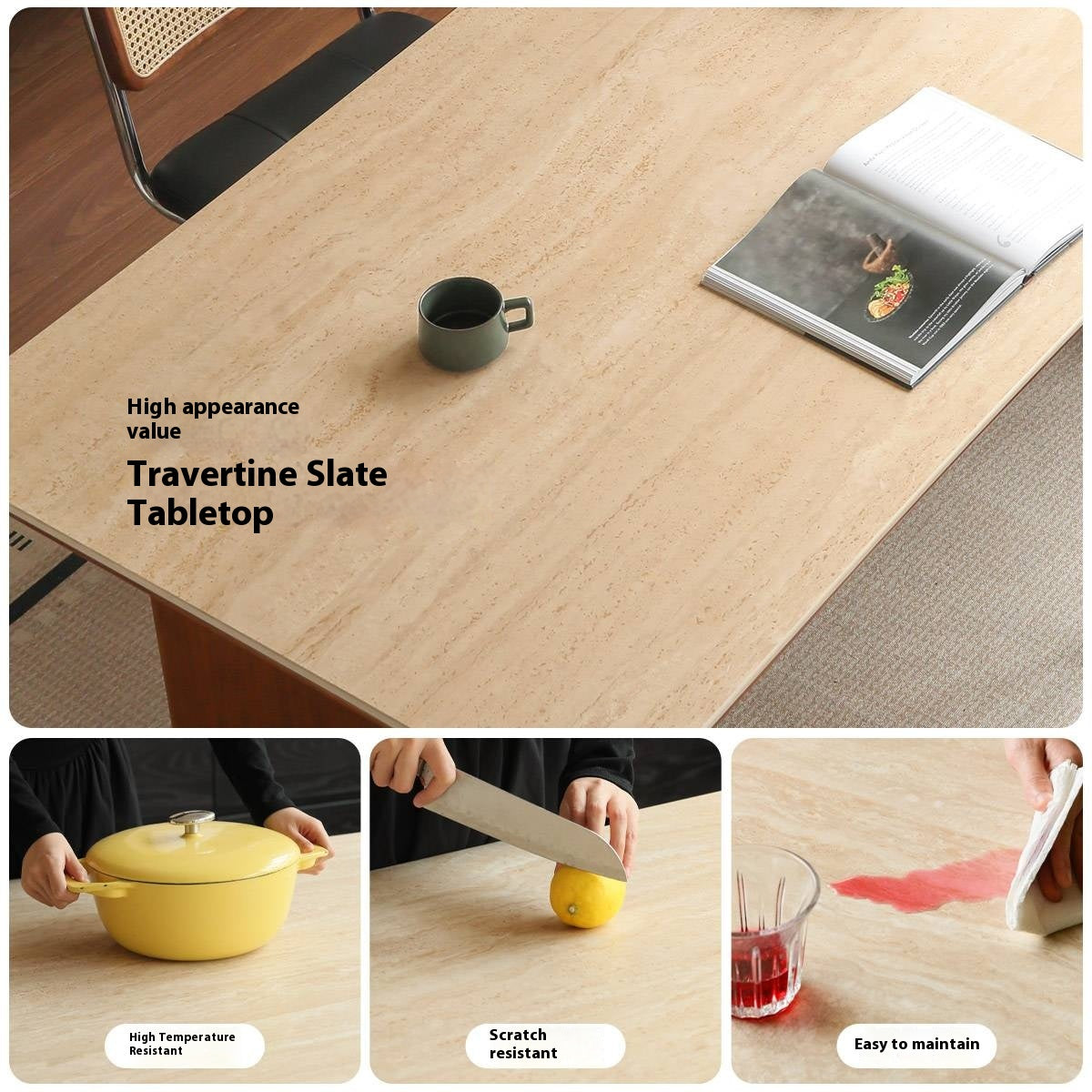 Poplar Solid Wood Medieval Style Rock Plate Dining Table