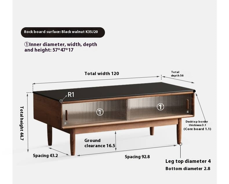 Oak, Solid Rubberwood, Black Walnut Solid Wood Modern Style Tea Table