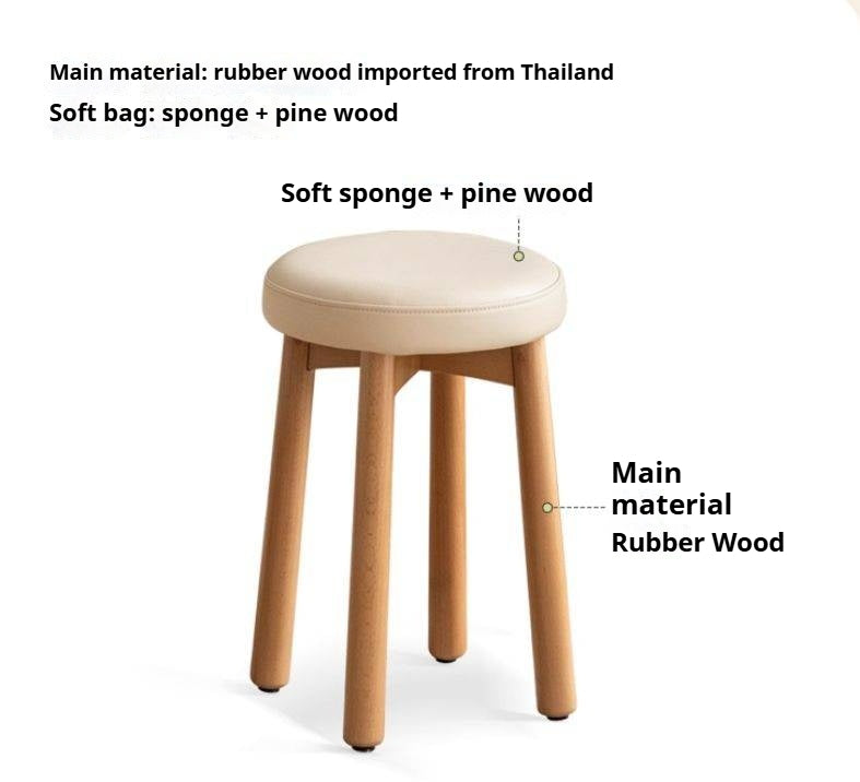 Solid Rubberwood Modern Soft Makeup Stool