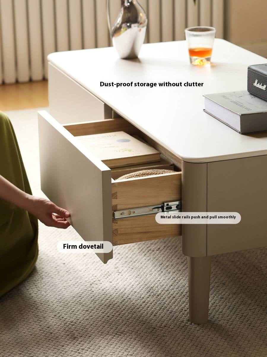 Poplar Solid Wood Light Luxury Style Rock Plate Coffee Table