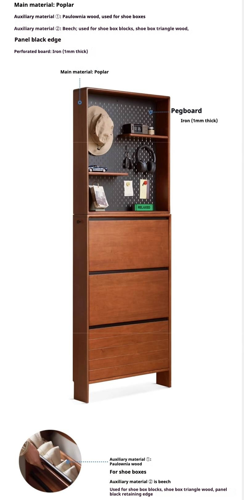 Poplar Solid Wood Middle-Age Ultra-Thin Shoe Cabinet