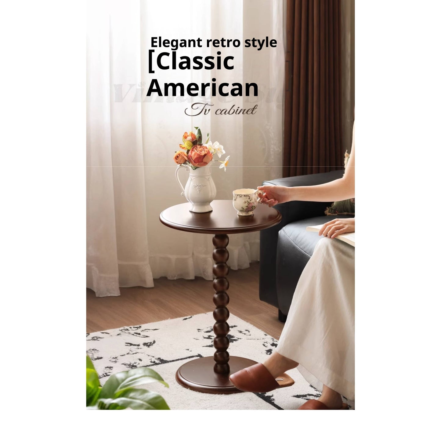 Poplar, Rubber Solid Wood American Retro Side Table.