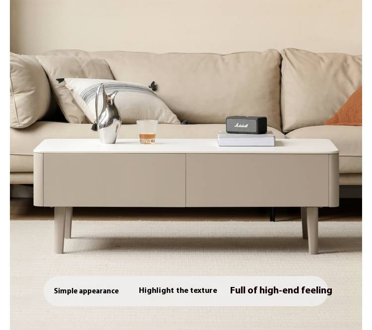 Poplar Solid Wood Light Luxury Style Rock Plate Coffee Table