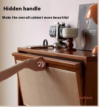 Poplar Solid Wood Rattan Shoe Cabinet Antique Style