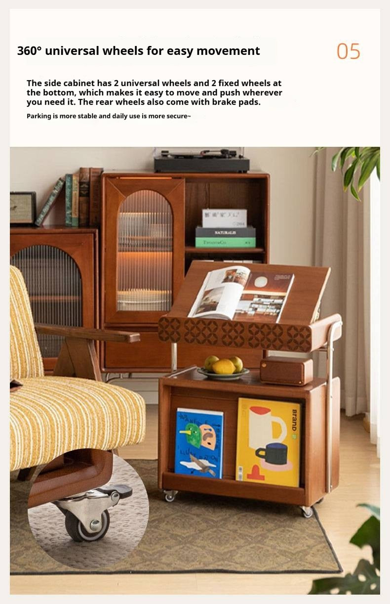 Poplar Solid Wood French Medieval Style Mobile Side Cabinet