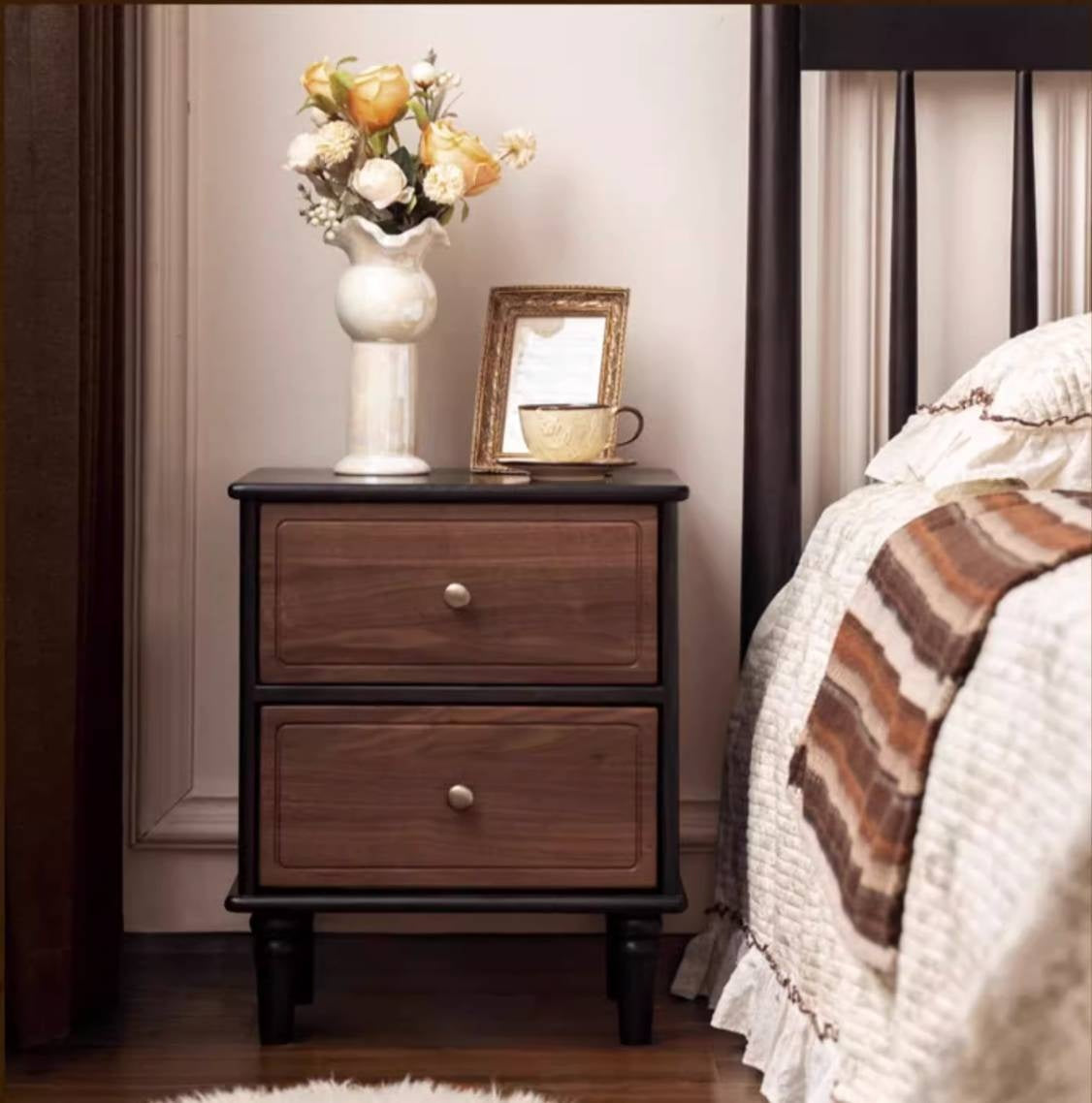 Black Walnut American Retro Style Solid Wood Nightstand