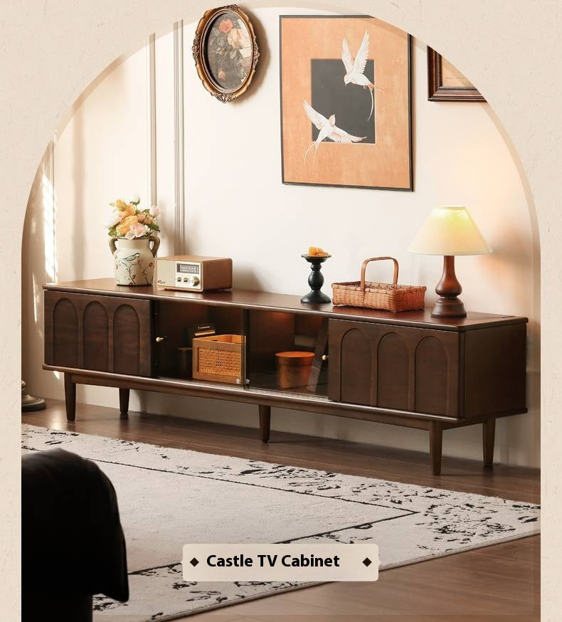 Poplar Solid Wood French Retro TV Cabinet