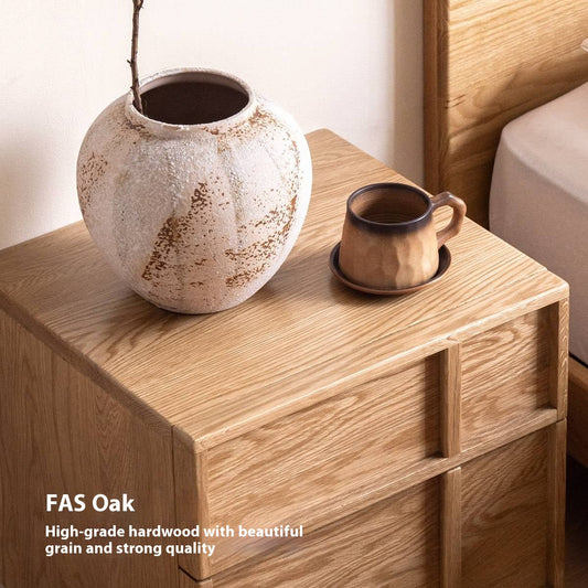 Red Oak, White Oak Solid Wood Two-drawer Nightstand