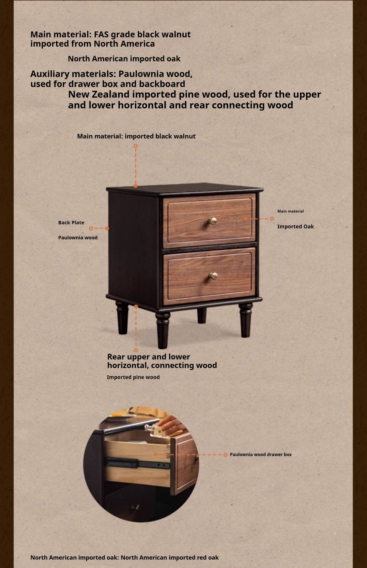 Oak Solid Wood American Retro Nightstand