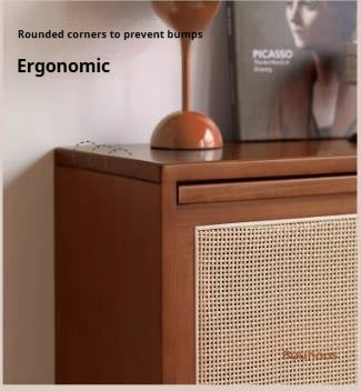 Poplar Solid Wood Rattan Shoe Cabinet Antique Style