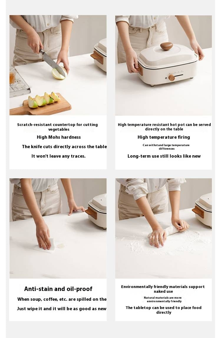 Poplar Solid Wood Light Luxury Style Rock Plate Coffee Table