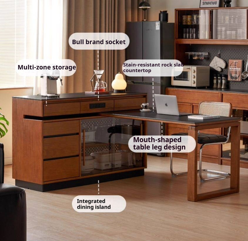 Poplar Solid Wood Island Dining Table Rotatable