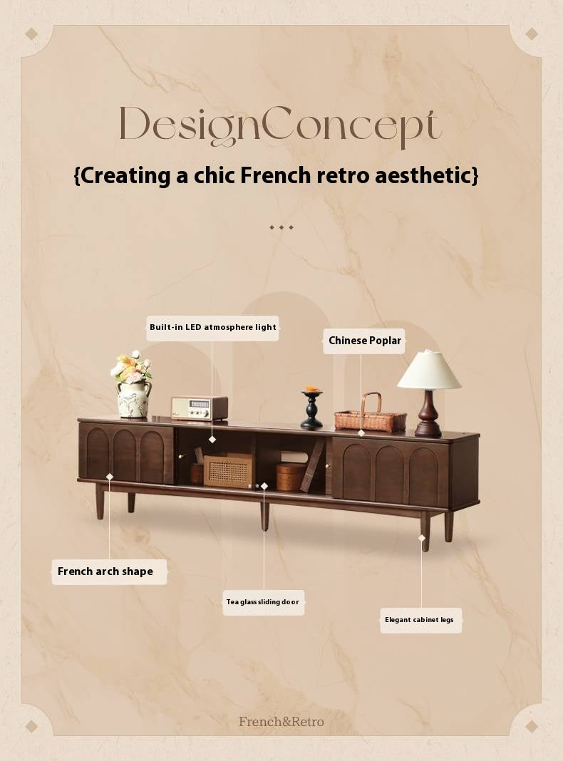 Poplar Solid Wood French Retro TV Cabinet