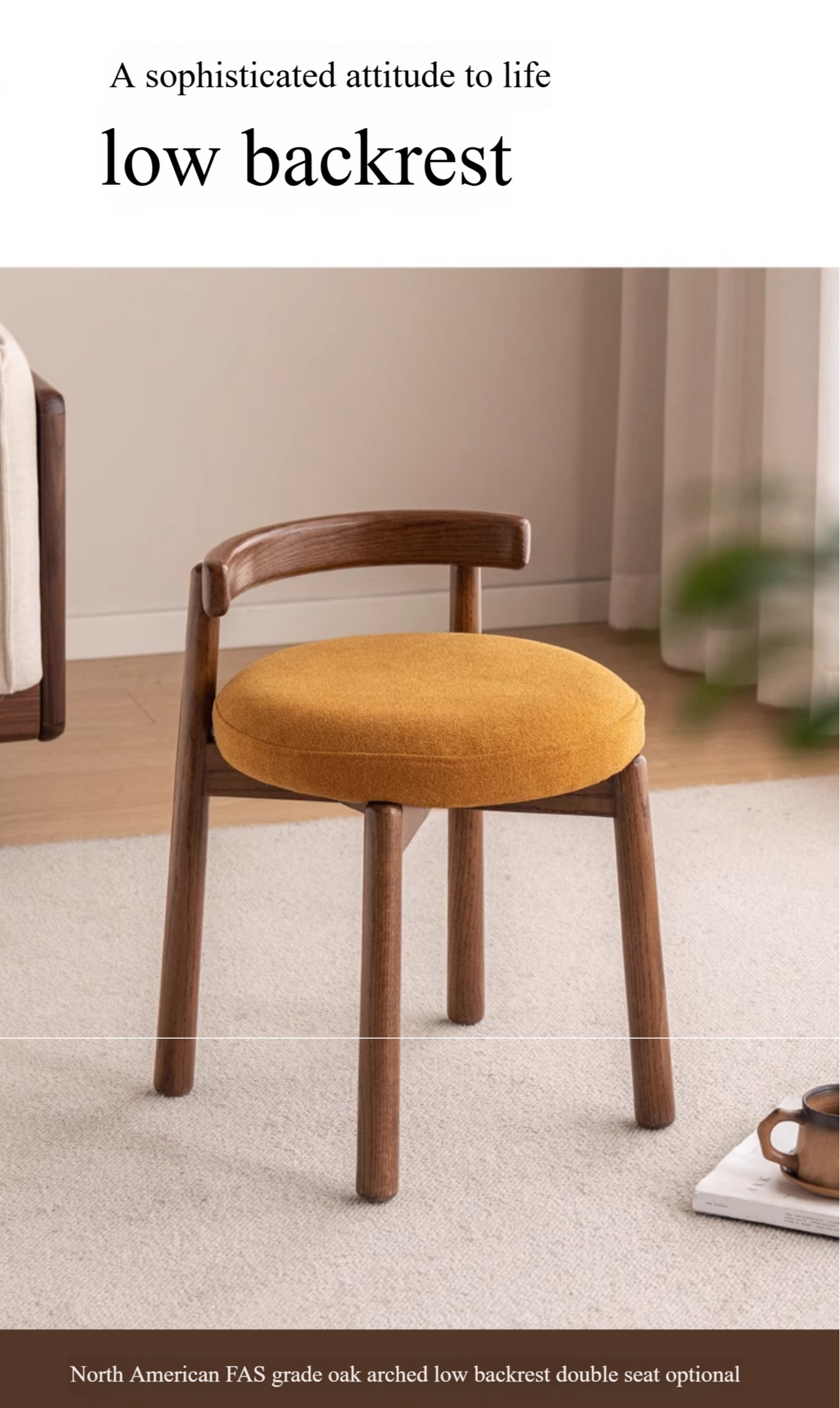 Black Walnut, Oak Solid Wood, Solid RubberWood Makeup Stool